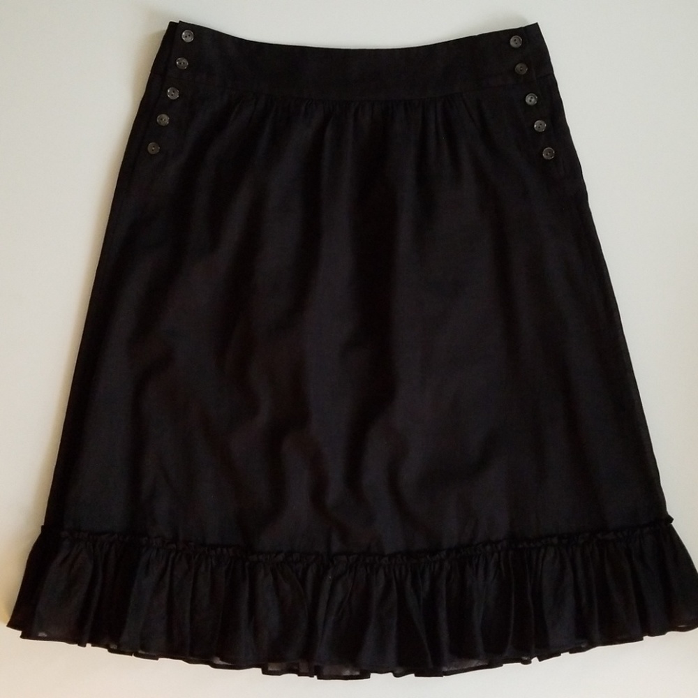 JCrew Black Ruffle Hem Skirt, Size 6